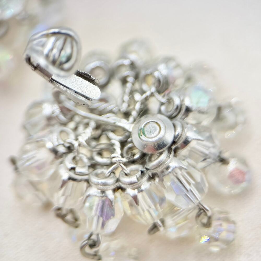 VTG VOGUE Rare Vintage 1960's Glass Crystal Aurora Borealis Waterfall Earrings - Picture 13 of 16